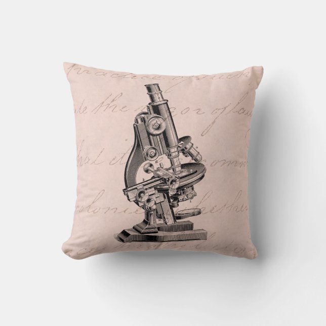 Vintage Microscope Illustration Pink Steampunk Throw Pillow (Front)
