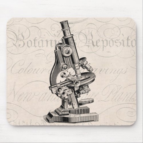 Vintage Microscope Illustration Retro Steampunk Mouse Pad