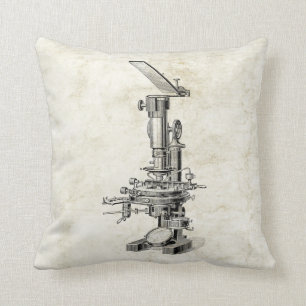 Vintage Microscope Illustration Retro Steampunk Throw Pillow