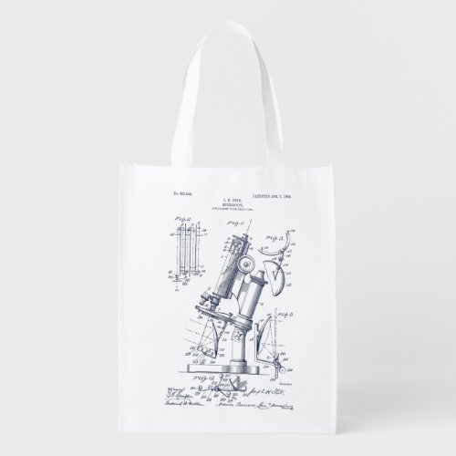 Vintage Microscope Patent Grocery Bag