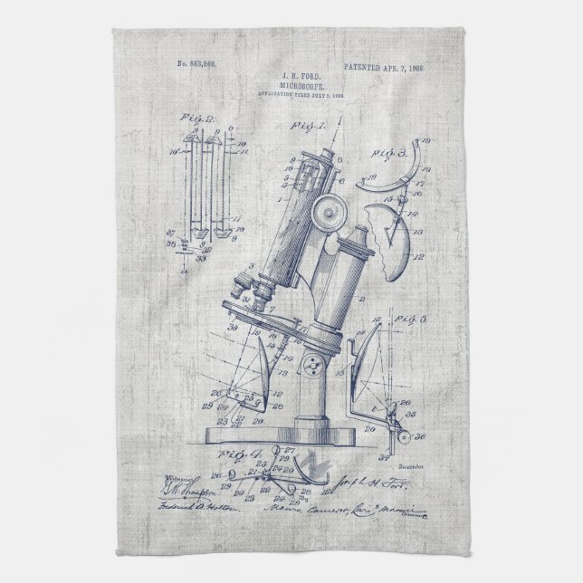 Vintage Microscope Patent Kitchen Towel (Vertical)