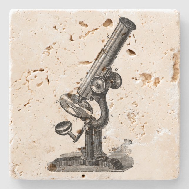 Vintage Microscope Stone Coaster (Front)