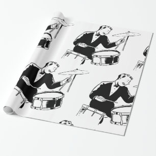 Vintage Mid-Century Drummer Jazz Percussion Wrapping Paper