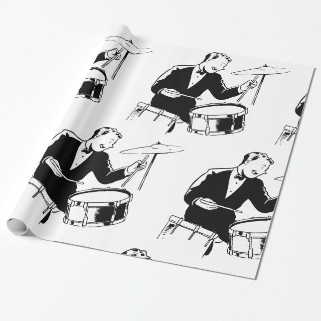 Vintage Mid-Century Drummer Jazz Percussion Wrapping Paper (Unrolled)