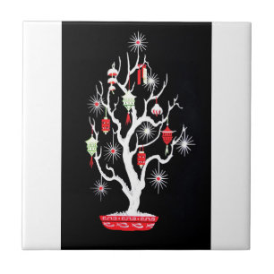 Vintage Mid Century Mod Asian Christmas Tree Ceramic Tile