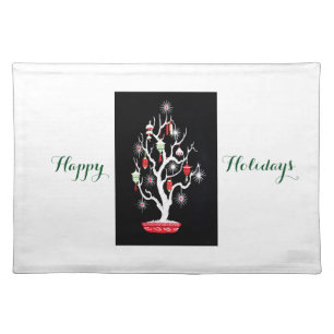 Vintage Mid Century Mod Asian Christmas Tree Cloth Placemat