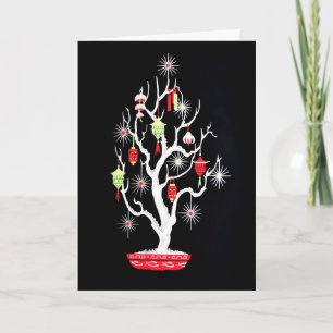 Vintage Mid Century Mod Asian Christmas Tree Holiday Card