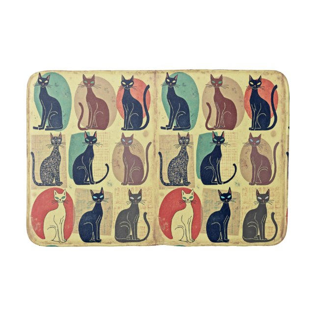 Vintage Mid-Century Modern Cats Bath Mat (Front)