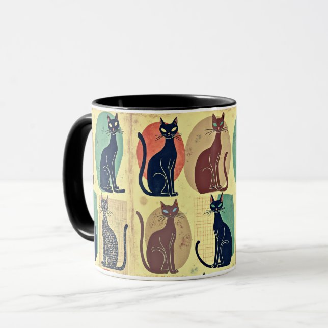 Vintage Mid-Century Modern Cats Mug (Front Left)
