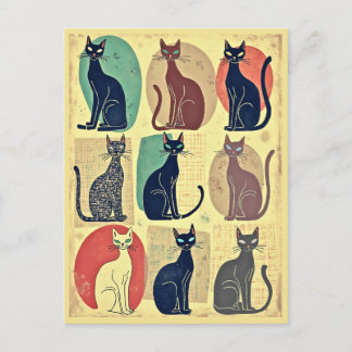 Vintage Mid-Century Modern Cats Postcard