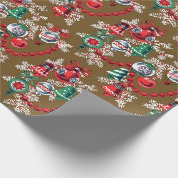 Vintage Midcentury Christmas Ornaments Wrapping Paper by christmas1900 at Zazzle