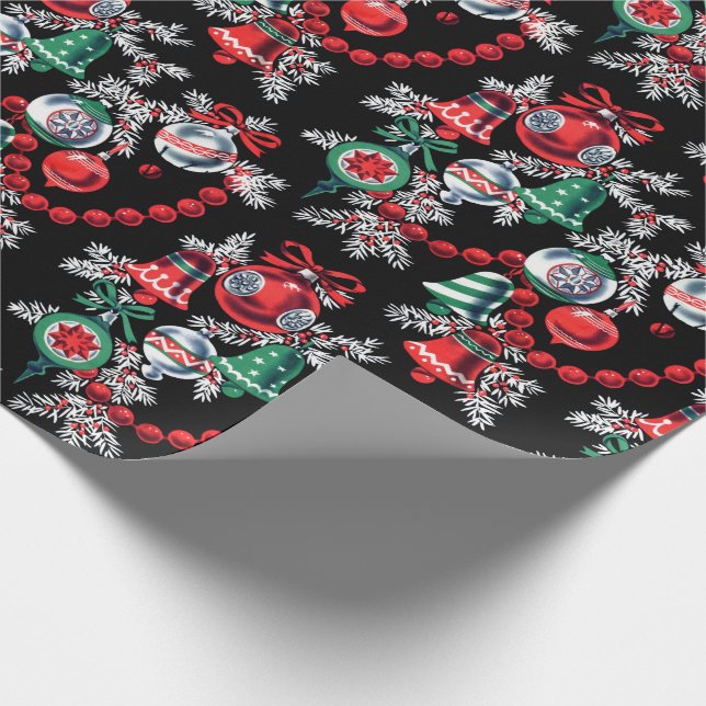Vintage Midcentury Christmas Ornaments Wrapping Paper (Corner)