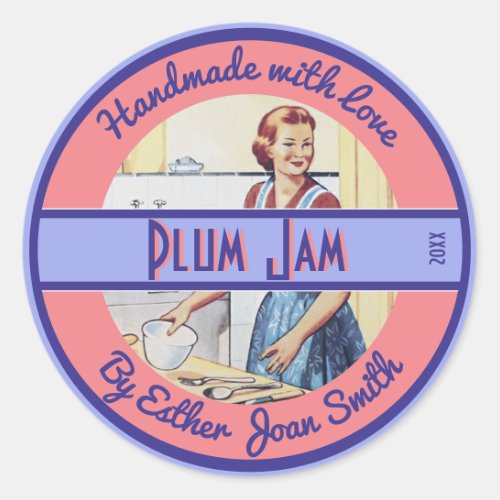 Vintage Midcentury Kitchen Scene with Custom Text Classic Round Sticker