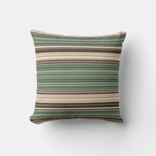 Vintage Midcentury Lines Green Brown Throw Pillow