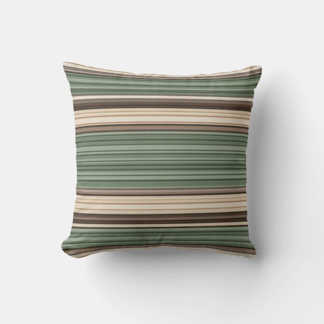 Vintage Midcentury Lines Green Brown Throw Pillow (Front)