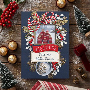 Vintage Midnight Botanical Christmas Photo Card