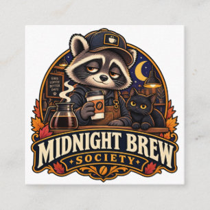 Vintage Midnight Brew Raccoon Coffee Society Retro Enclosure Card