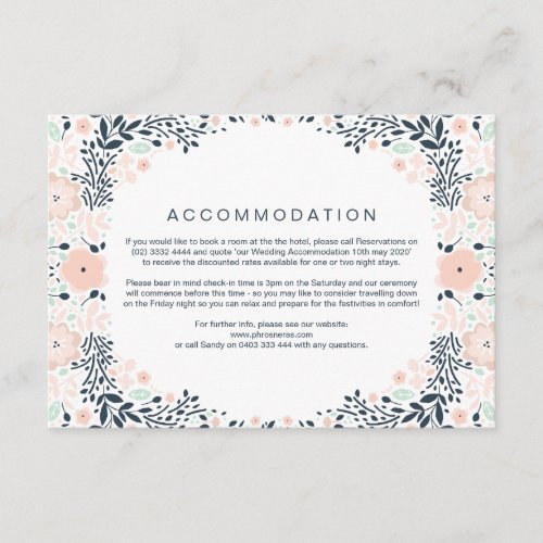 Vintage Midnight Floral Wedding Direction Card