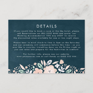 Vintage Midnight Floral Wedding Direction Enclosure Card