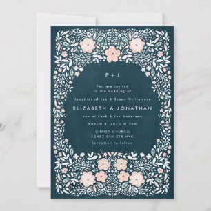Vintage Midnight Floral Wedding Invitation