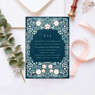 Vintage Midnight Floral Wedding Invitation