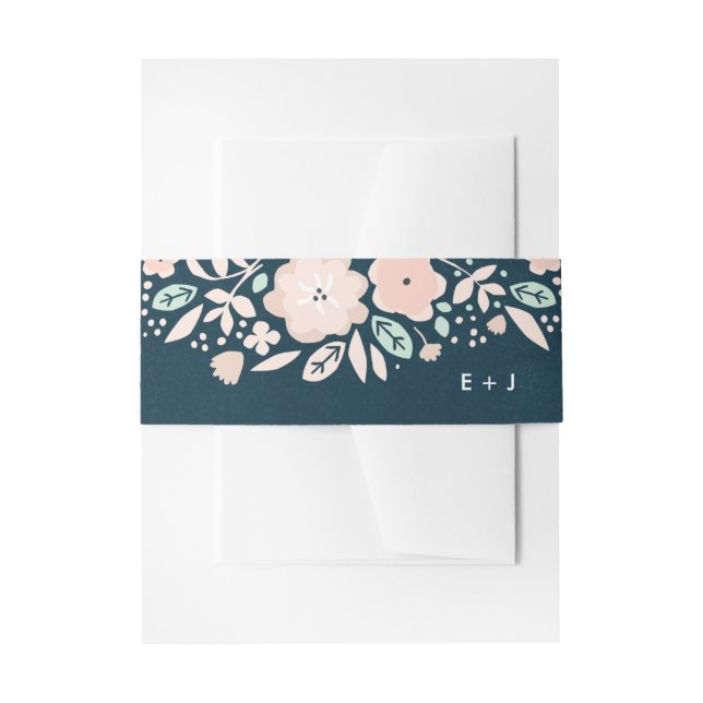 Vintage Midnight Floral Wedding Invitation Belly Band (Front Example)