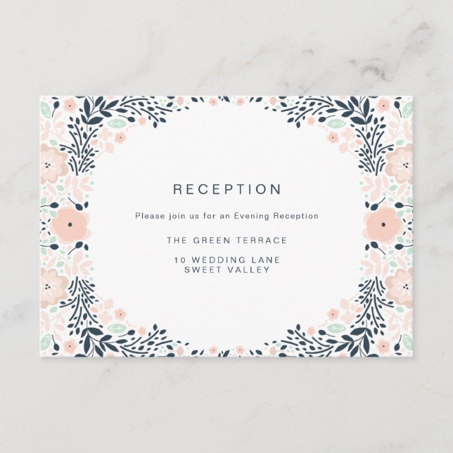 Vintage Midnight Floral Wedding Reception Card (Front)