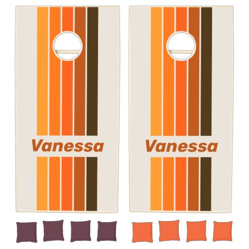 Vintage Midnight Sunrise Pin Striped with Name Cornhole Set