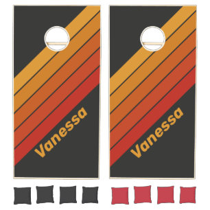 Vintage Midnight Sunset Striped with Name Cornhole Set