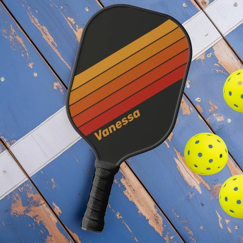 Vintage Midnight Sunset Striped with Name Pickleball Paddle