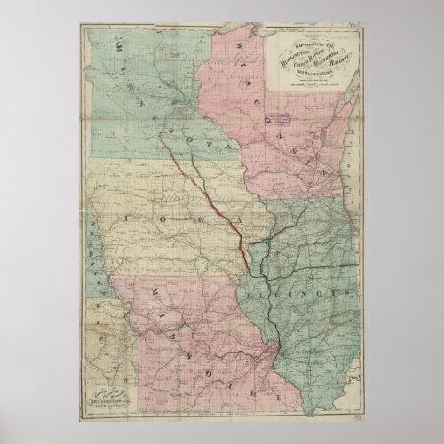 Vintage Midwestern United States Railroad Map Poster