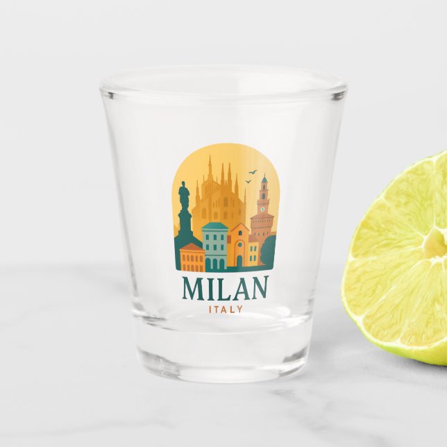 Vintage Milan Italy Duomo Shot Glass Retro Travel (Front)