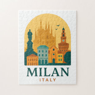Vintage Milan Italy Travel Retro Duomo Jigsaw Puzzle