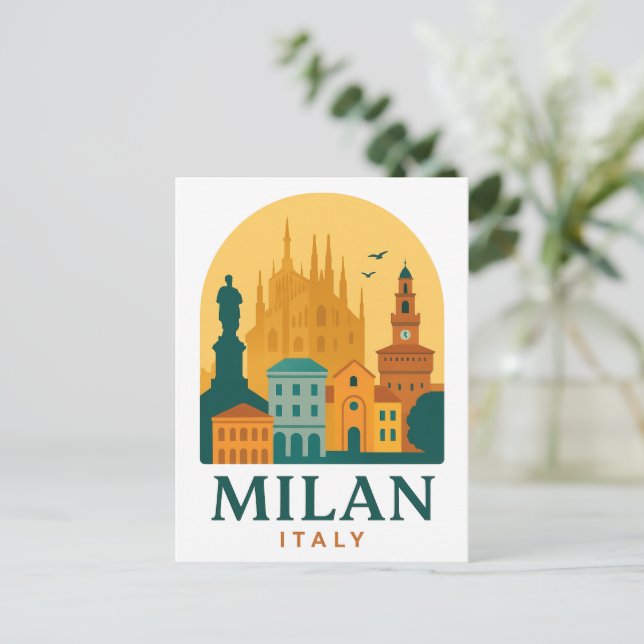 Vintage Milan Italy Travel | Retro Duomo Postcard (Standing Front)