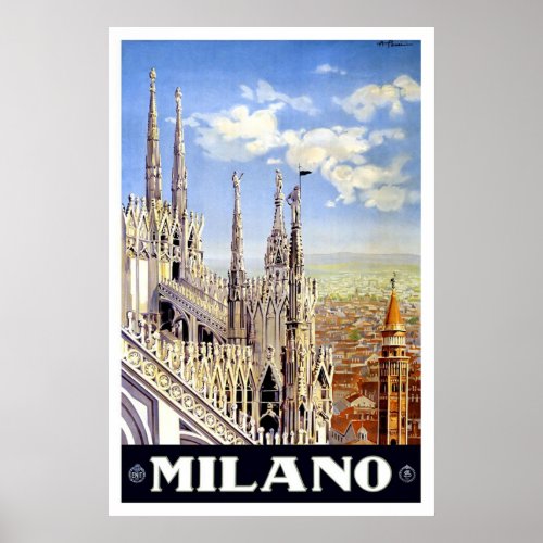 Vintage Milano Travel Advertisement Poster