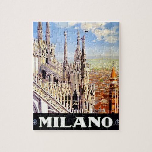 Vintage Milano Travel Illustration Art Jigsaw Puzzle