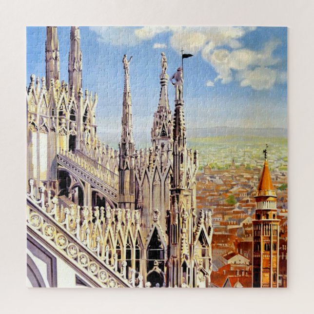 Vintage Milano Travel Illustration Art Jigsaw Puzzle (Vertical)
