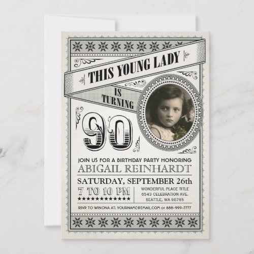 This Young Lady is Turning 90 Photo Invitations