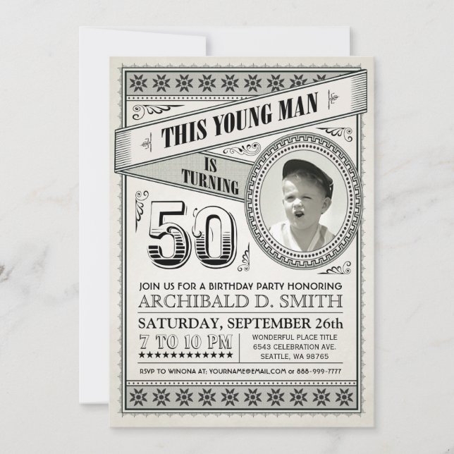 Vintage Milestone Birthday Invitations Your Photo (Front)