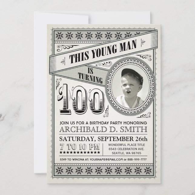 Vintage Milestone Birthday Invitations Your Photo (Front)