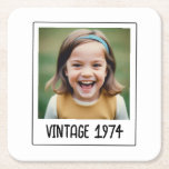 Vintage Milestone Birthday Photo Keepsake Square Paper Coaster<br><div class="desc">Celebrate in style with the Vintage Milestone Birthday Photo Keepsake Square Paper Coaster. Featuring a charming vintage design, these coasters can be personalized with a favorite photo and birthday details, adding a personal touch to your celebration. Made from high-quality, absorbent paper, they protect surfaces while enhancing your party decor. Perfect...</div>