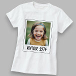 Vintage Milestone Birthday Photo Keepsake T-Shirt<br><div class="desc">Celebrate a special milestone with the Vintage Milestone Birthday Photo Keepsake T-Shirt. This stylish t-shirt features a charming vintage design, customizable with a favorite photo and birthday details for a personal touch. Made from high-quality, comfortable fabric, it’s perfect for wearing at the birthday party and beyond. Ideal for milestone birthday...</div>