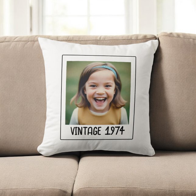 Vintage Milestone Birthday Photo Keepsake Throw Pillow (Creator Uploaded)
