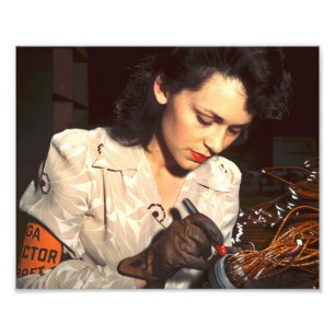vintage military 1940s woman working in factory photo print