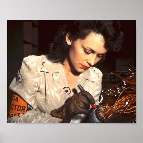 vintage military 1940s woman working in factory poster