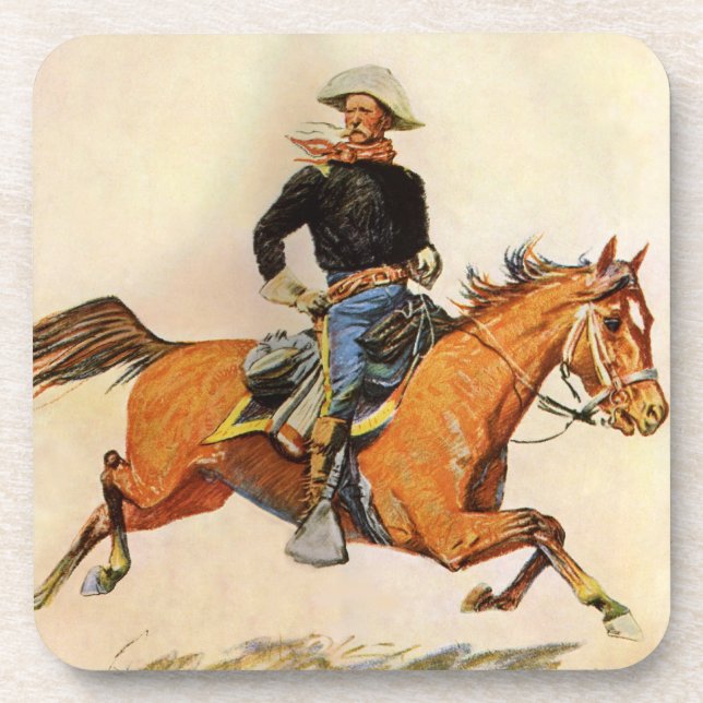 Vintage Military, A Cavalry Officer by Remington Coaster (Front)