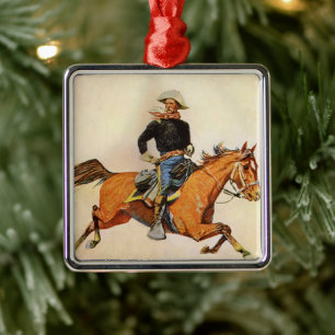 Vintage Military, A Cavalry Officer by Remington Metal Ornament