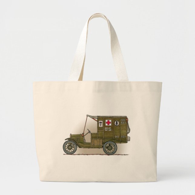 Vintage Military Ambulance Large Tote Bag (Front)