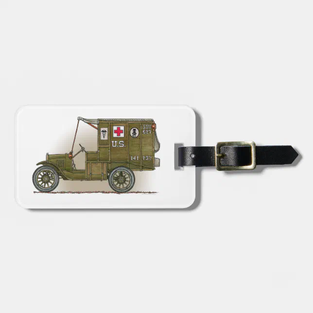 Vintage Military Ambulance luggage tag (Front Horizontal)