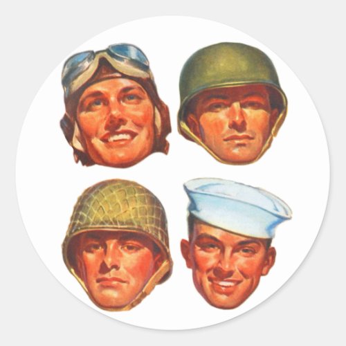 Vintage Military Army Navy Marines Airforce Men Classic Round Sticker